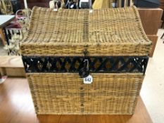 WICKER AND METAL SHAPED TOP STORAGE BOX, 50X48 CMS.