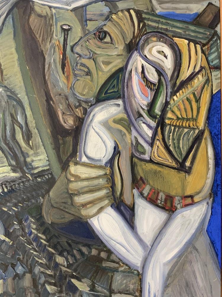 ABSTRACT OIL OF 2 FIGURES INDISTINCTLY SIGNED, DATED 1956; 54X75 CMS. - Image 4 of 4