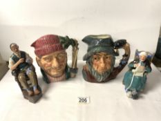 TWO DOULTON FIGURES - THE BATCHELOR HN2323; TWILIGHT HN2256 AND 2 DOULTON CHARACTER MUGS; LUMBERJACK