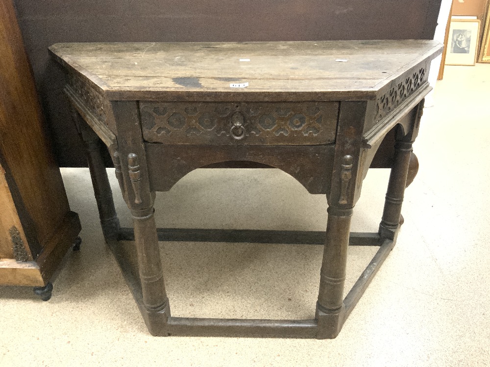 A 17TH CENTURY STYLE OAK CREDENCE TABLE; 120X72 CMS. - Image 2 of 3