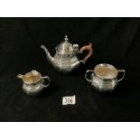 HALLMARKED SILVER ART DECO THREE PIECE TEA SERVICE OF OCTAGONAL FORM DATED 1924 BY S BLACKENSEE