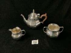HALLMARKED SILVER ART DECO THREE PIECE TEA SERVICE OF OCTAGONAL FORM DATED 1924 BY S BLACKENSEE