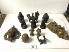 BRONZE FIGURE OF A BUDDHA, , THAI BRONZE RELIGOUS PLAQUE AND OTHER SMALL ORIENTAL FIGURES.