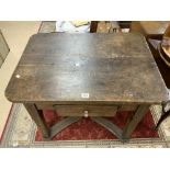 AN 18TH-CENTURY ENGLISH OAK CROSS BANDED TABLE WITH SINGLE DRAWER 99 X 73 X 80CM