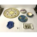 FRENCH PORCELAIN - LONGWY CUP AND SAUCER A/F, LIMOGES POT AND SMALL TRAY, SMALL DISH, AND A CIRCULAR