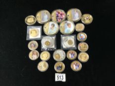 A QUANTITY OF GOLD PLATED ON NICKEL COMMEMORATIVE COINS FOR PRINCESS DIANA, AMERICAN STATES AND