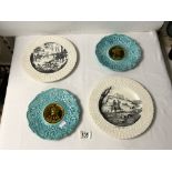 TWO ROYAL CAULDON HUNTING SCENE WALL PLATES AND PAIR OF CONTINENTAL PORTRAIT PLATES.