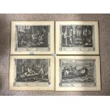 FOUR VINTAGE PRINTS BY WILLIAM HOGARTH 42 X 32CM