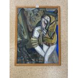 ABSTRACT OIL OF 2 FIGURES INDISTINCTLY SIGNED, DATED 1956; 54X75 CMS.