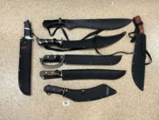 A COLLECTION OF REPRODUCTION AND REPLICA BOLO KNIVES AND MACHETES.