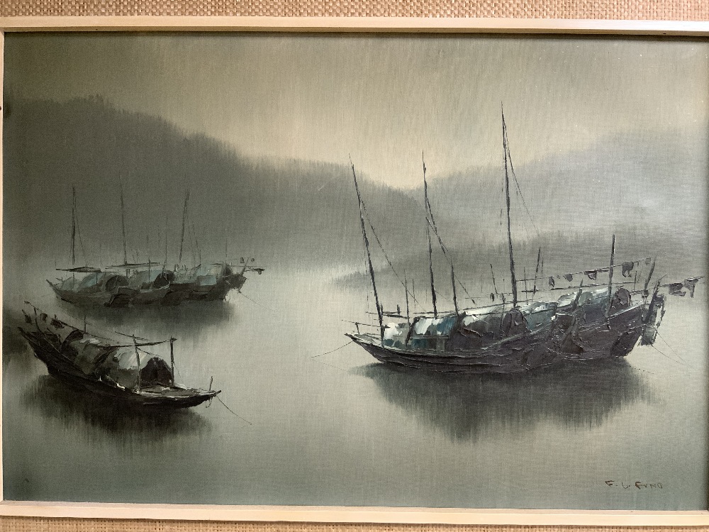 OIL ON CANVAS OF ORIENTAL JUNK BOATS, SIGNED F FUNG; 74X49 CMS. - Image 2 of 4