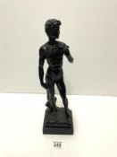 A BLACK PAINTED SPELTER FIGURE OF DAVID; 40 CMS.