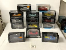 FOURTEEN MINICHAMPS BOXED CLASSIC CARS - MERCEDES 360 SL, 1974 FORD CAPRI ETC.