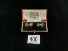 PAIR OF 375 GOLD CUFFLINKS IN LEATHER BOX A/F; 8.34 GRAMS