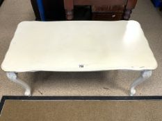 CREAM PAINTED SHAPED COFFEE TABLE ON CABRIOLE LEGS