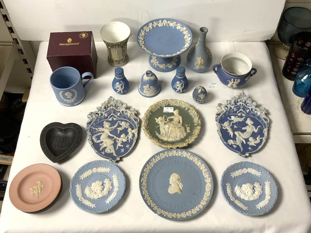 WEDGWOOD BLUE AND WHITE JASPER WARE COMPORT, AND QUANTITY OF MORE JASPER WARE ITEMS. - Image 2 of 5