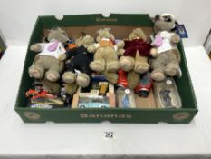 COLLECTION OF BOXED CORGI TOY VEHICLES, GAME OF THRONES FIGURE AND 5 MEERKAT SOFT TOYS.