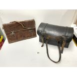 VINTAGE CROCODILE SKIN SATCHEL BAG AND A BLACK BRITISH RAIL LEATHER CASE.