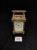 ORNATE FRENCH BRASS CARRIAGE CLOCK; DIAL A/F.