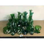 TWENTY SIX PIECES OF MOSTLY MARY GREGORY GREEN GLASS AND WHITE ENAMEL PAINTED ITEMS INCLUDES
