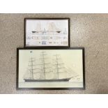 LIMITED EDITION PRINT - 48 / 750, STEAM SHIP ' DOURO ' 55X35 CMS. AND A PRINT OF A SCHOONER BY