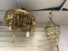 TWO 1950s HANGING CHANDELIERS, WITH GILT METAL SUPPORTS.