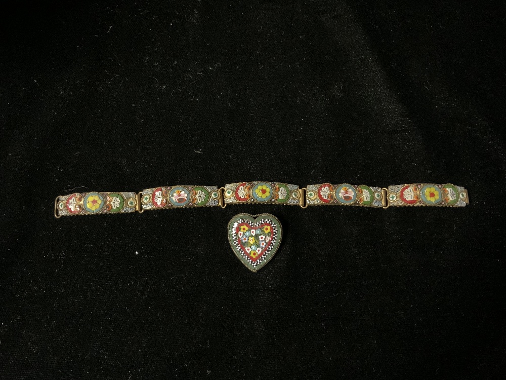 ITALIAN MICRO MOSAIC HEART SHAPED BROOCH WITH MATCHING BRACELET - Image 2 of 3