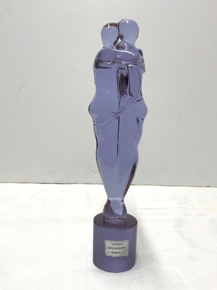 AMETHYST GLASS STATUE OF FIGURES EMBRACING; 32 CMS. - Image 2 of 5