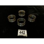 FOUR HALLMARKED SILVER NAPKIN RINGS BY CHARLES HORNER; 51 GRAMS