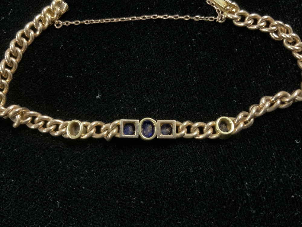 HIGH GRADE YELLOW METAL BRACELET WITH BLUE SAPPHIRES; UNMARKED; 17.5 GRAMS - Image 4 of 6