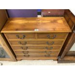 A YEWOOD REPRODUCTION SLIM 6 DRAWER CHEST OF DRAWERS, 75X25X77 CMS.