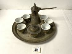 VINTAGE ENGRAVED METAL TURKISH COFFEE SET.