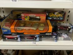 THREE BOXED SCALEXTRIC RACING CARS, MATCHBOX PORSCHE, CORGI PORSCHE AND OTHER BOXED CARS.