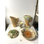 BESWICK FERNBANK PATTERN VASE, 30 CMS, ART DECO BESWICK JUG, HONITON CERAMIC WALL VASE AND A