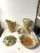 BESWICK FERNBANK PATTERN VASE, 30 CMS, ART DECO BESWICK JUG, HONITON CERAMIC WALL VASE AND A