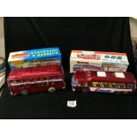 TWO VINTAGE FRICTION BOXED COACH/DOUBLE DECKER BUSES FROM CHINA TIN PLATE