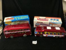 TWO VINTAGE FRICTION BOXED COACH/DOUBLE DECKER BUSES FROM CHINA TIN PLATE