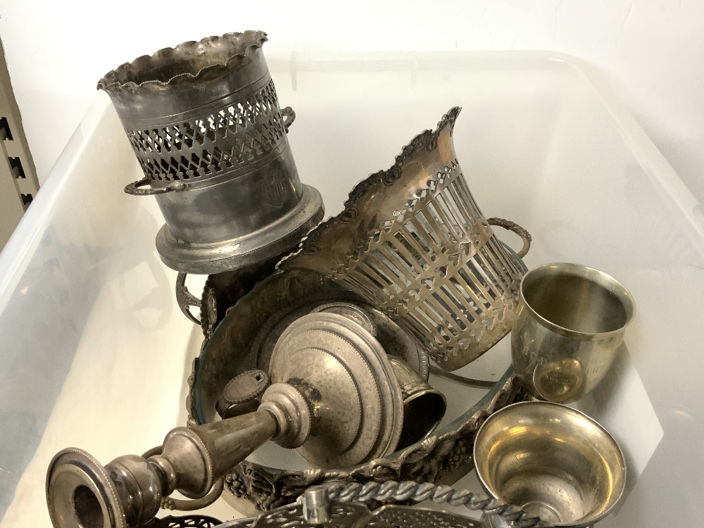 SILVER PLATED BOTTLE HOLDER AND OTHER MIXED PLATED WARE. - Image 3 of 4