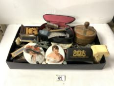 OVAL PORCELAIN PORTRAIT PANELS, COSTUME BUCKLE, MINIATURE PICTURE, AND SUNDRIES.