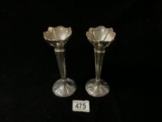 PAIR OF HALLMARKED SILVER SQUARE TAPERED SPECIMEN VASES ON CIRCULAR BASES DATED 1920 BY HENRY