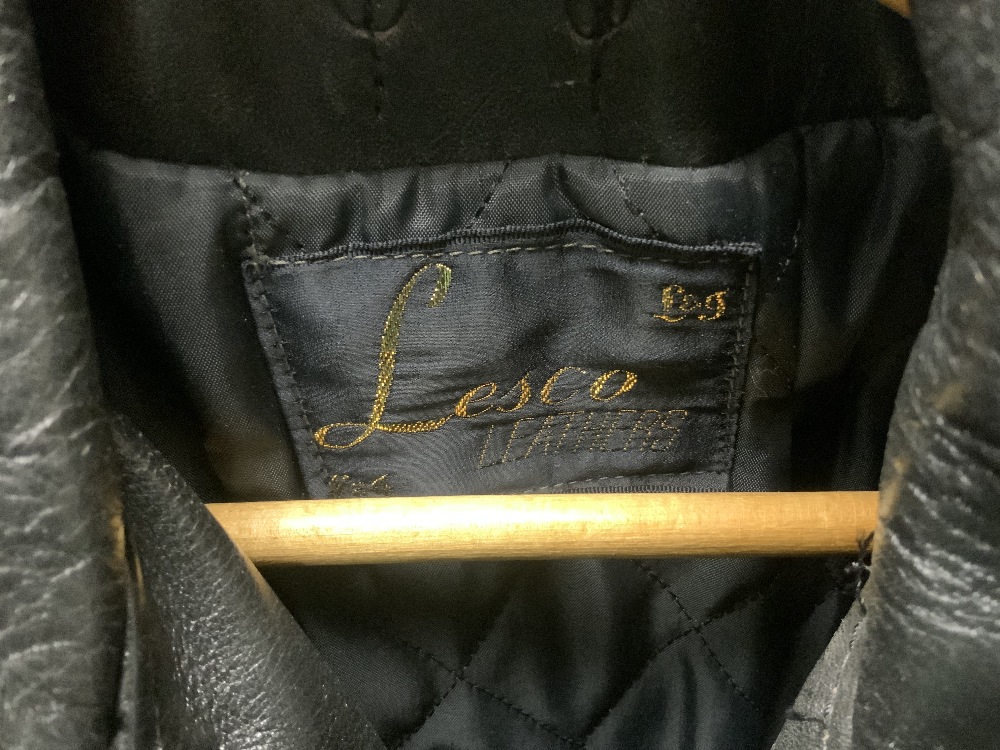 A BLACK LEATHER BIKERS JACKET BY LESCO LEATHERS; SIZE 44. - Image 2 of 4