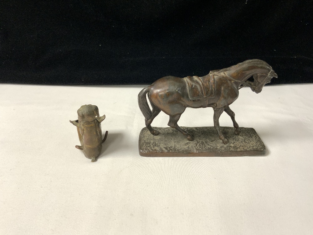 ONE RESIN HORSE AND A VICTORIAN COLD-PAINTED CAST BRONZE MATCH HOLDER OF A DOG, THE LARGEST; 10CM - Image 3 of 4