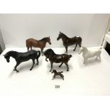 THREE BESWICK MATT FINISH PORCELAIN HORSES AND THREE GLAZED PORCELAIN BESWICK HORSES.