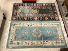TWO CHINESE FLORAL PATTERNED RUGS, 160X80 CMS.