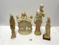 ALABASTER CLASSICAL FIGURE; 38 CMS AND 3 OTHER FIGURES.