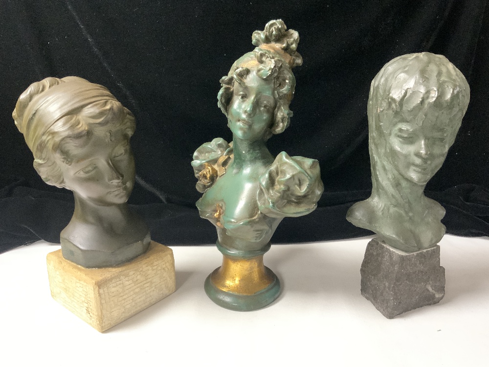 BUST OF A LADY WITH LONG HAIR ALSO TWO OTHERS LARGEST; 27CM - Image 2 of 4