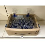 QUANTITY OF LUMINARC FRENCH BLUE AND CLEAR GLASS WINE GLASSES AND CHAMPAGNE FLUTES.