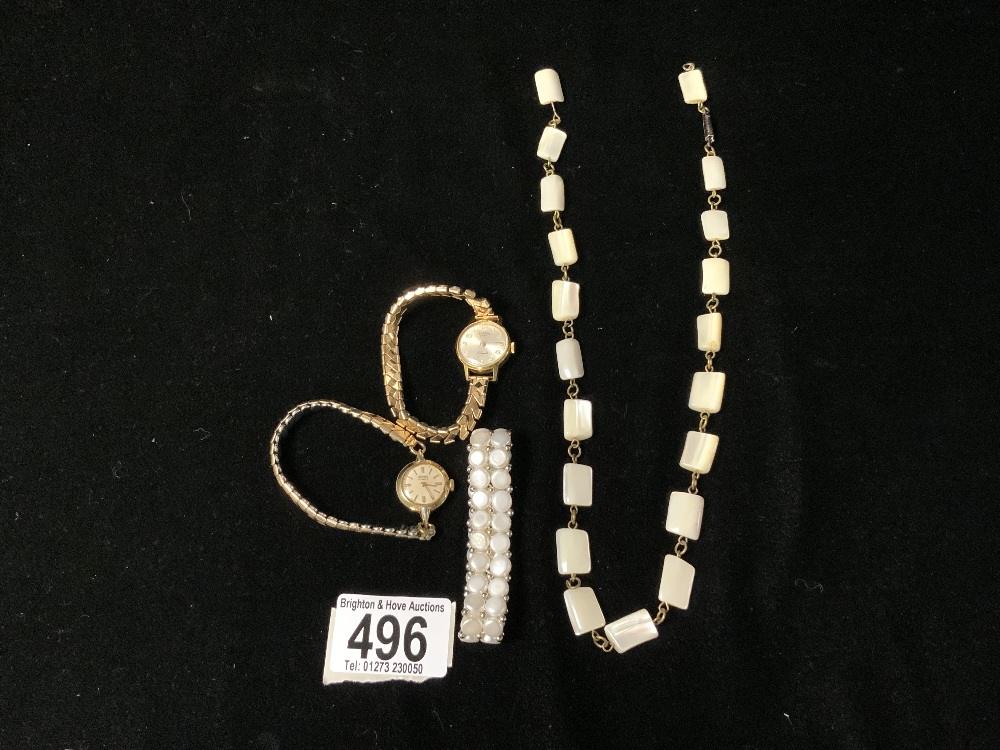 TWO LADIES' WRISTWATCHES - AVIA AND ROTARY, MOTHER O PEARL NECKLACE AND BRACELET.