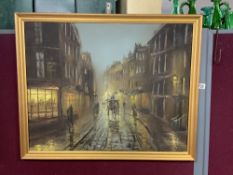 JOHN BAMPFIELD 1948 OIL ON CANVAS 19TH-CENTURY PARISIAN STREET SCENE 83 X 68CM