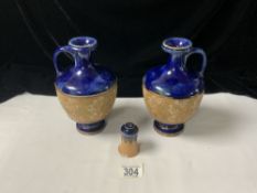 PAIR OF EARLY 20TH CENTURY DOULTON SLATERS JUGS POSSIBLY FANNIE J ALLEN; 20CM WITH A DOULTON SALTS